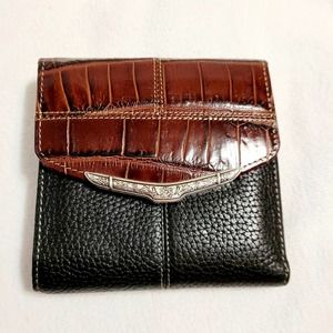 Brighton brown and black croc skin silver closure leather wallet